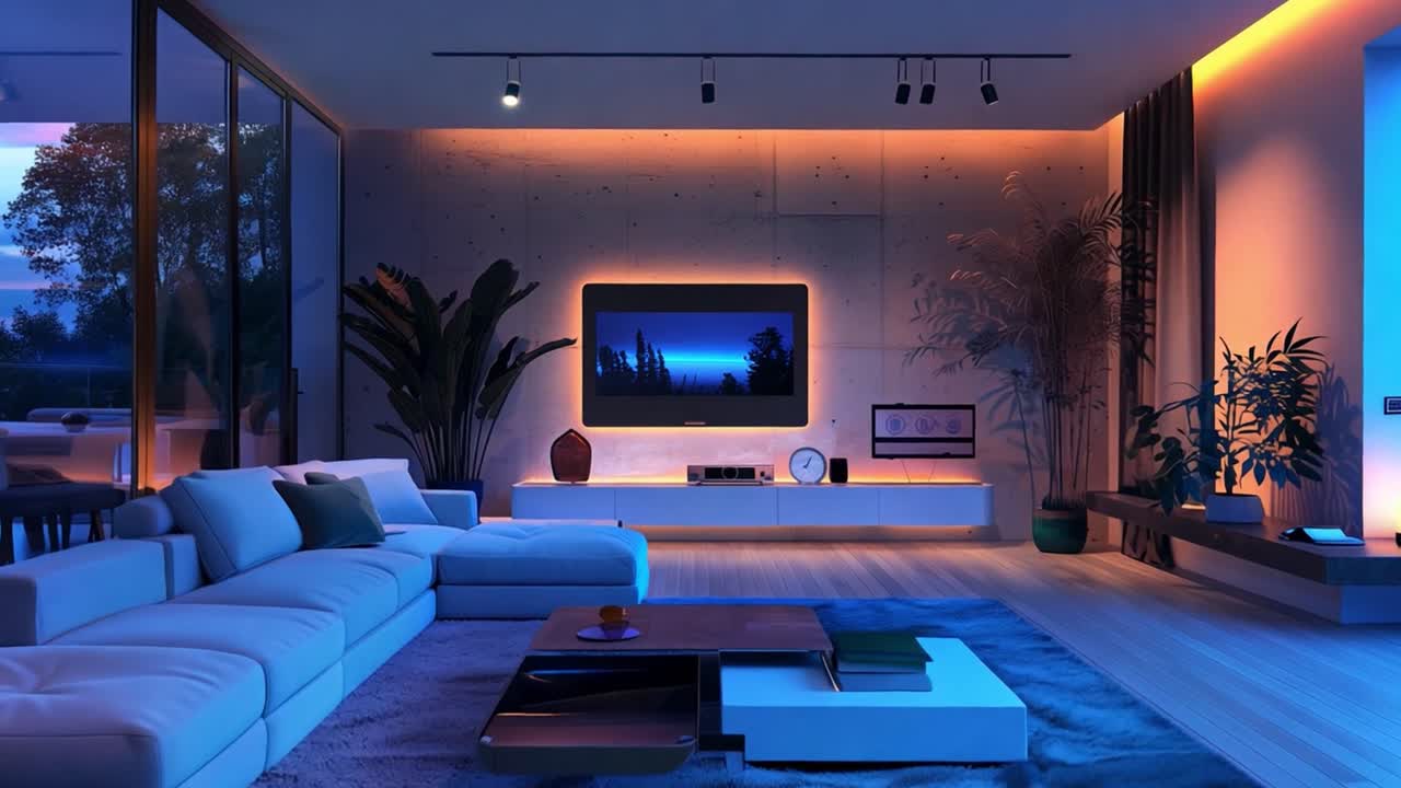 Modern Living Room Interior Design with Television and Plants