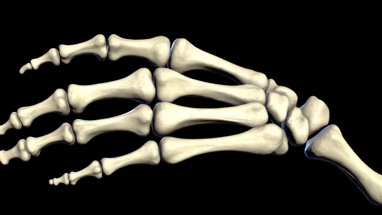 Detailed Anatomical Visualization of a Human Hand Skeleton: Exploring the Complex Structure and Functionality of the Human Hand's Bone Arrangement