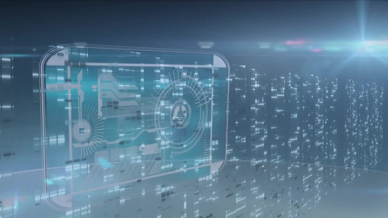 Animation of data processing over blue background