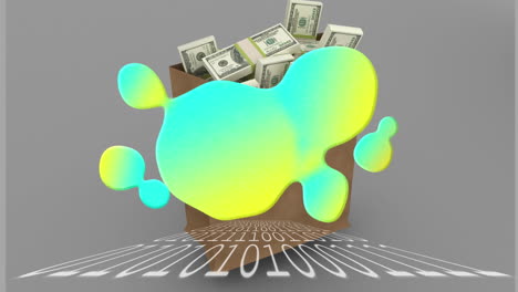 animación de manchas coloridas sobre la billetera con dinero