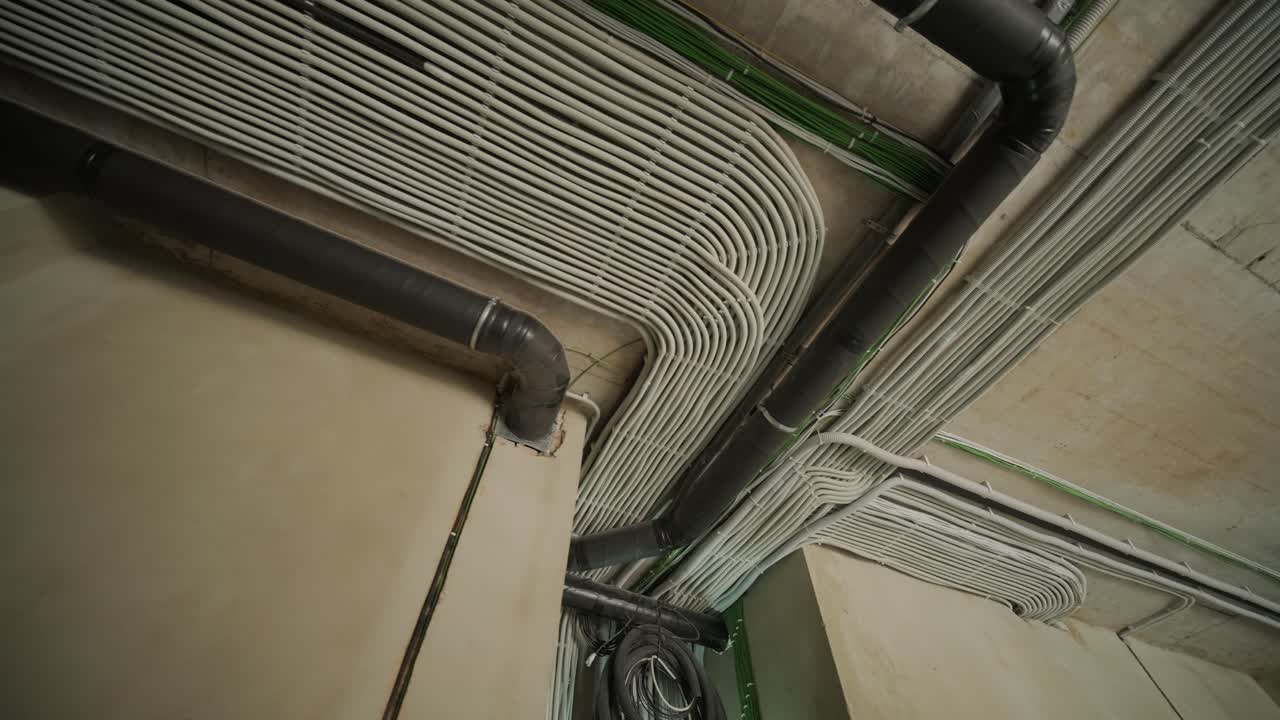 conducto eléctrico y tubo de ventilación en techo de hormigón