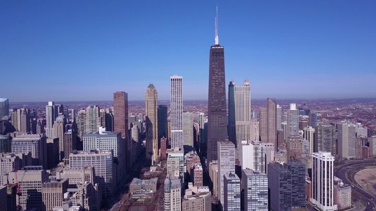Vista aérea de grande ângulo do centro de Chicago, Illinois 2.