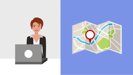 mujer con portátil ubicación de navegación ciudad