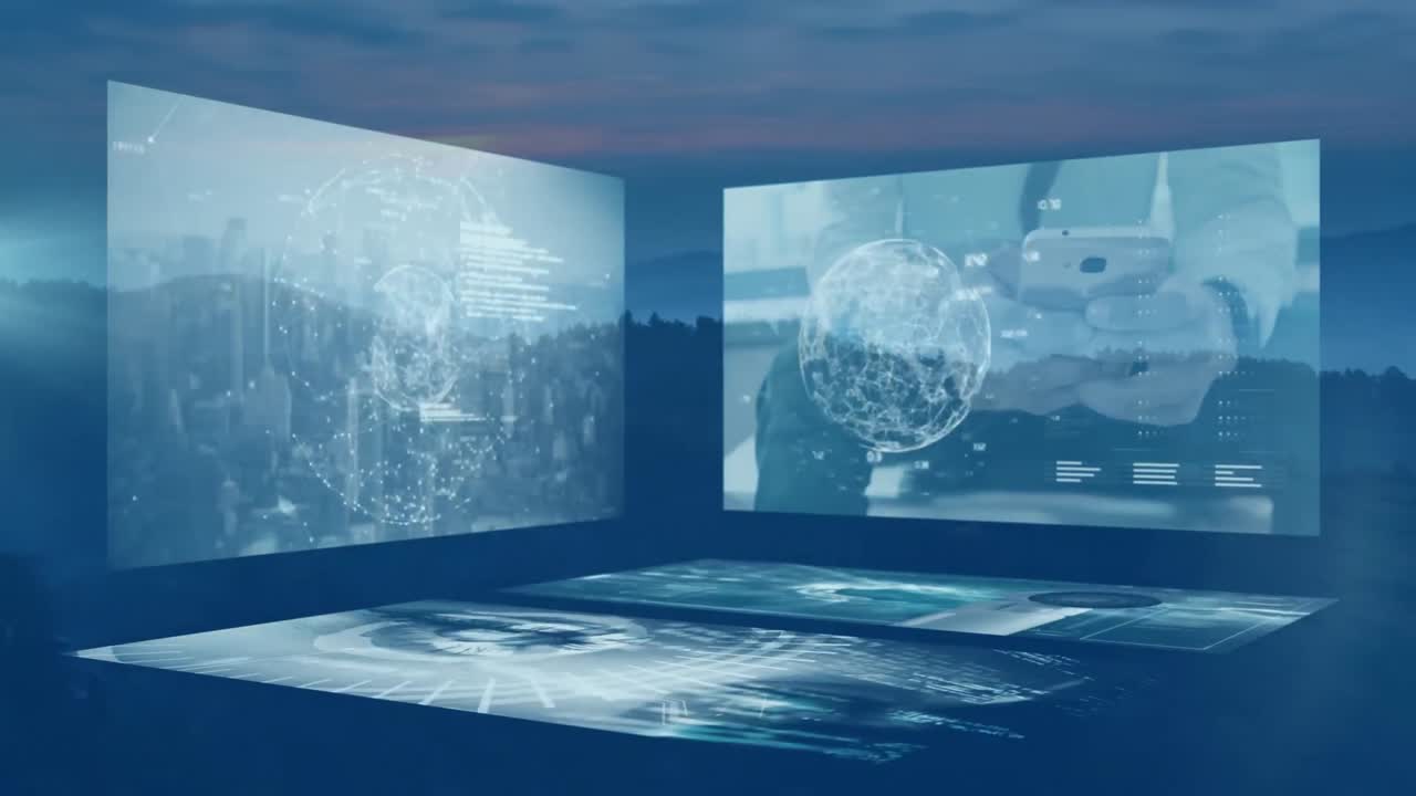 풍경 위의 화면에서 데이터 처리의 애니메이션