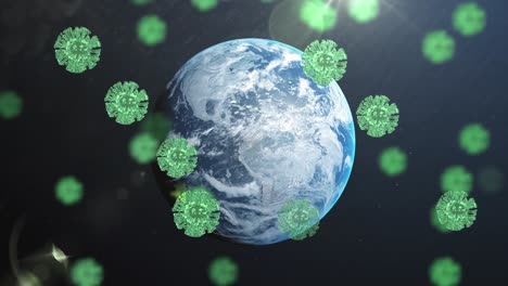 animación de células de covid 19 flotando en todo el mundo