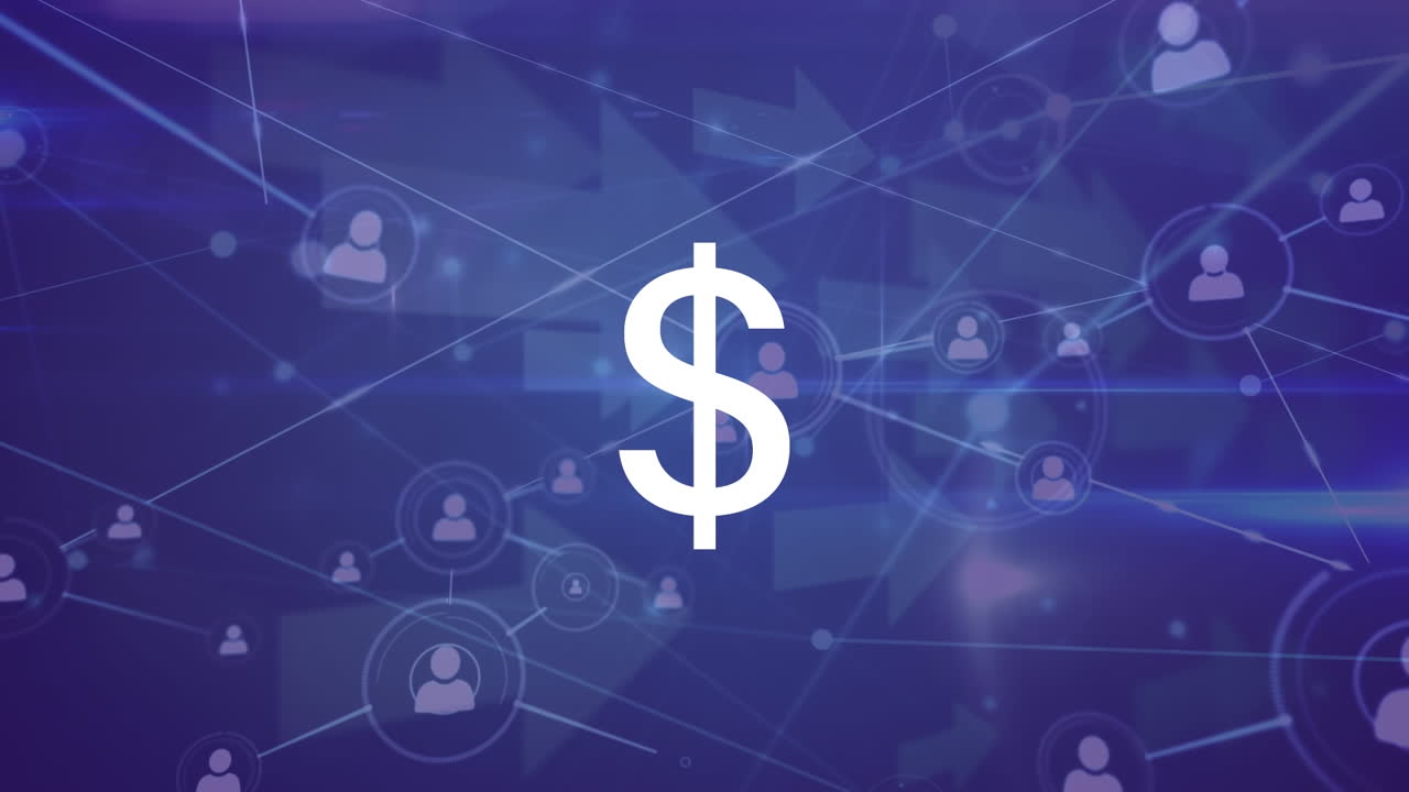 animación del procesamiento de datos y el símbolo del dólar sobre fondo azul