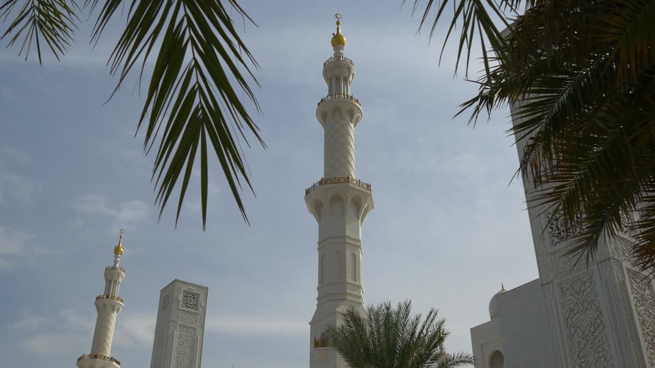 아부다비 시에서 가장 유명한 큰 모스크,  타워, 4k, 아랍에미리트