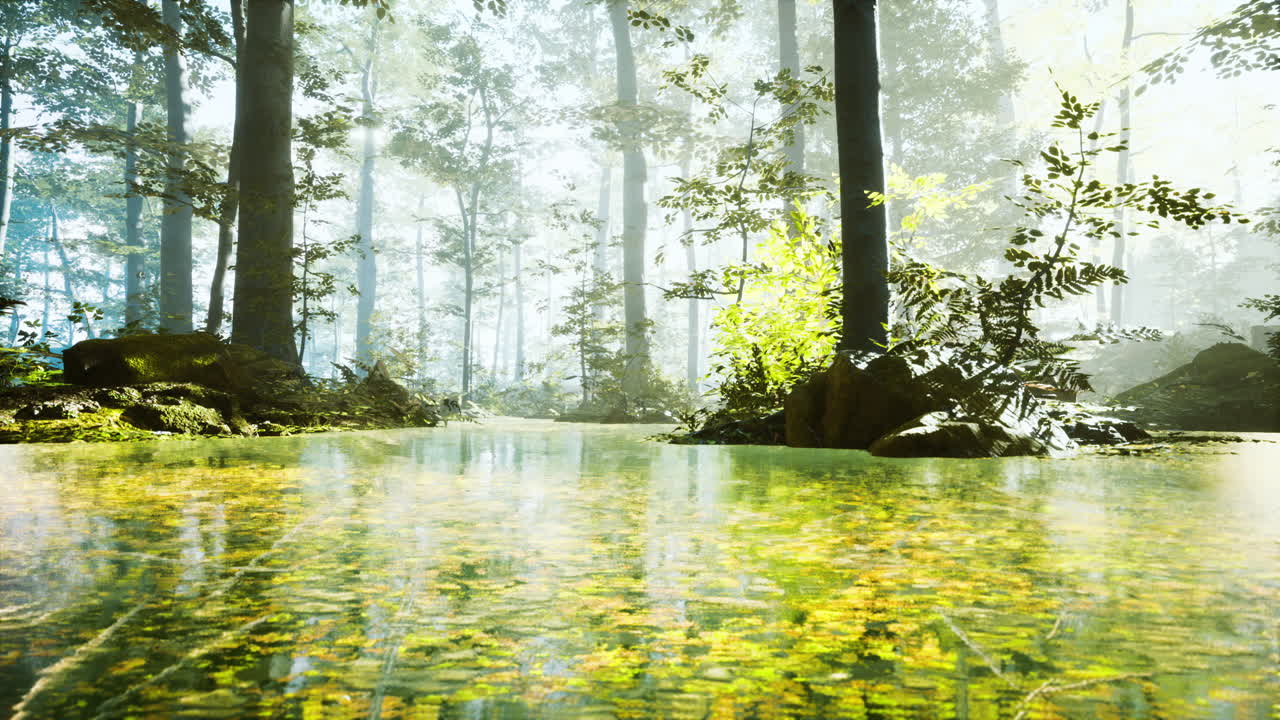 호수  ⁇ 의 숲을 통해  ⁇ 빛으로 해가 뜨는 것