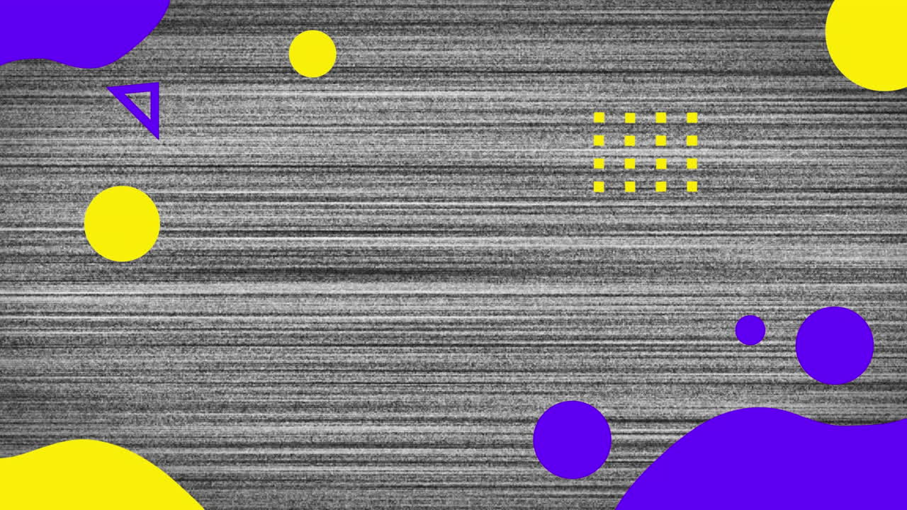Animation of purple and yellow shapes processing over moving grey streaks