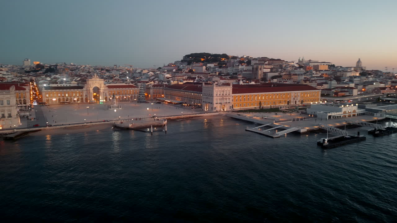 Lisbon drone aerial view morning sunrise beautiful flight over portuguese capital