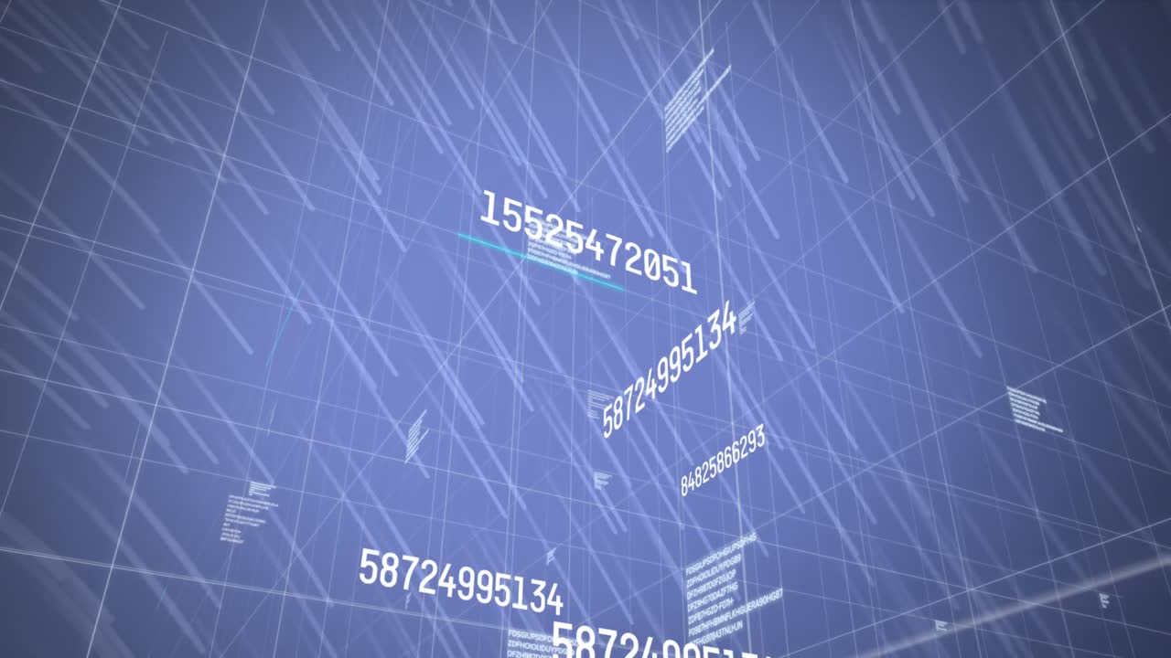 Animation of data processing and grid on blue background