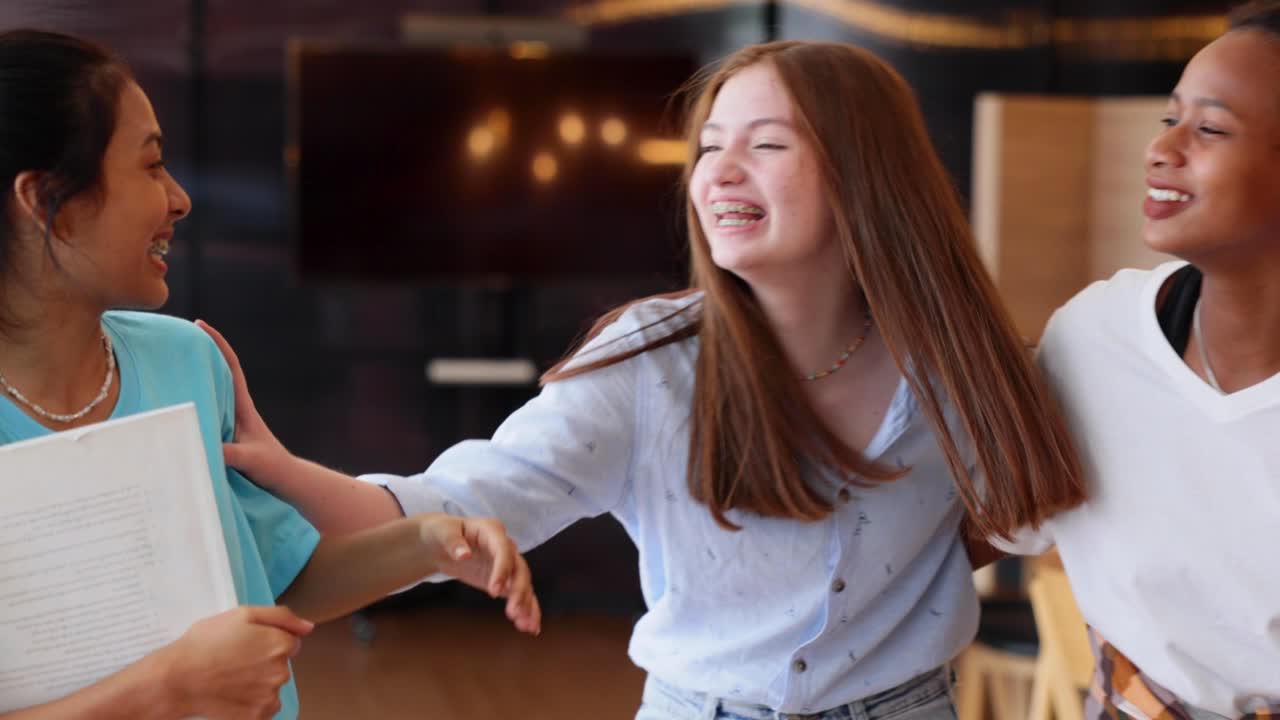 Group of teenager student walking to leaning in library of school. University Library education and Student Learning concept.