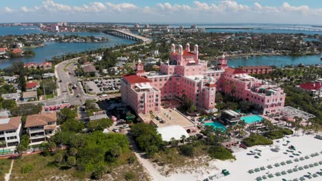 4k drone video of historic don cesar hotel on st