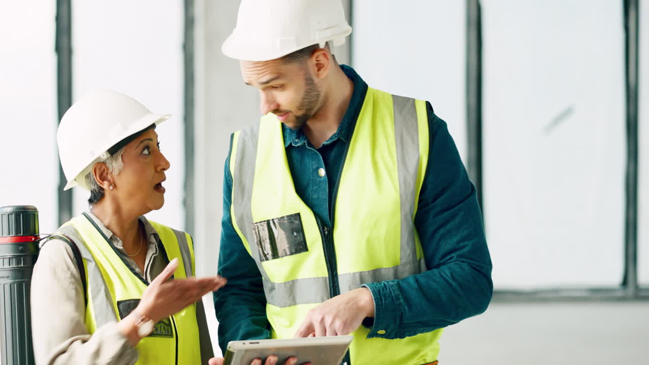 construcción, tableta y colaboración