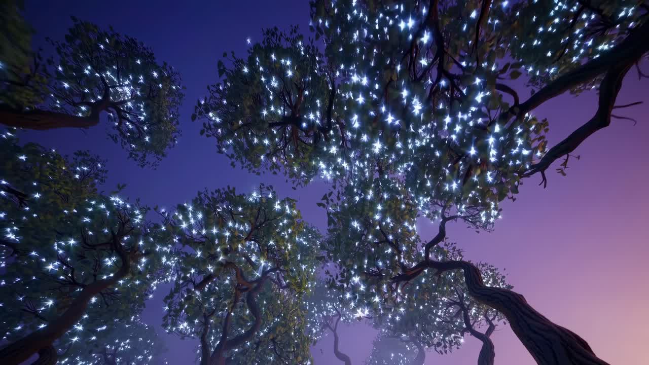 Trees lit up with starburst lights