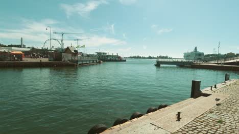 scenic view from the harbour of helsinki with beautiful blue summer skies overhead.