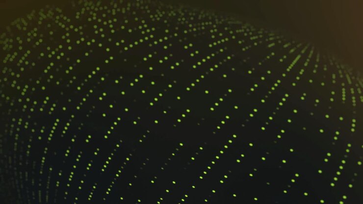 Abstract Flowing Grid of Green Digital Dots