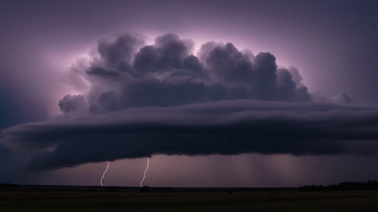A Captivating Display of Nature's Fury: Dramatic Thunderstorm Clouds Illuminated by Lightning in the Darkening Skies