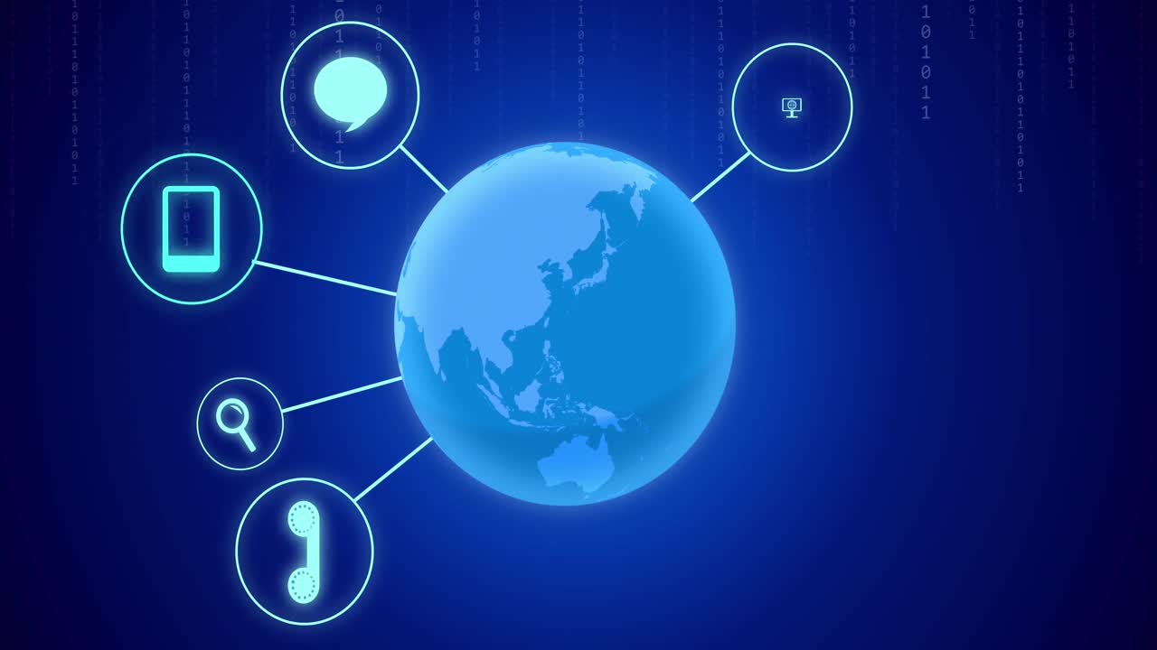 파란색 배경 위에 지구를 가진 아이콘의 애니메이션