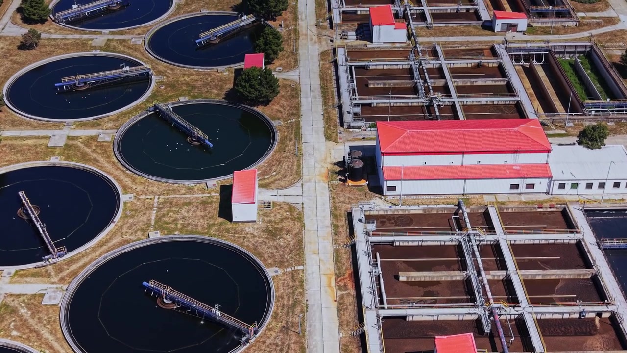 Water treatment facility during day in urban area