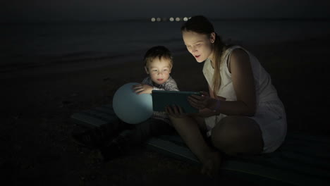 on the beach at night