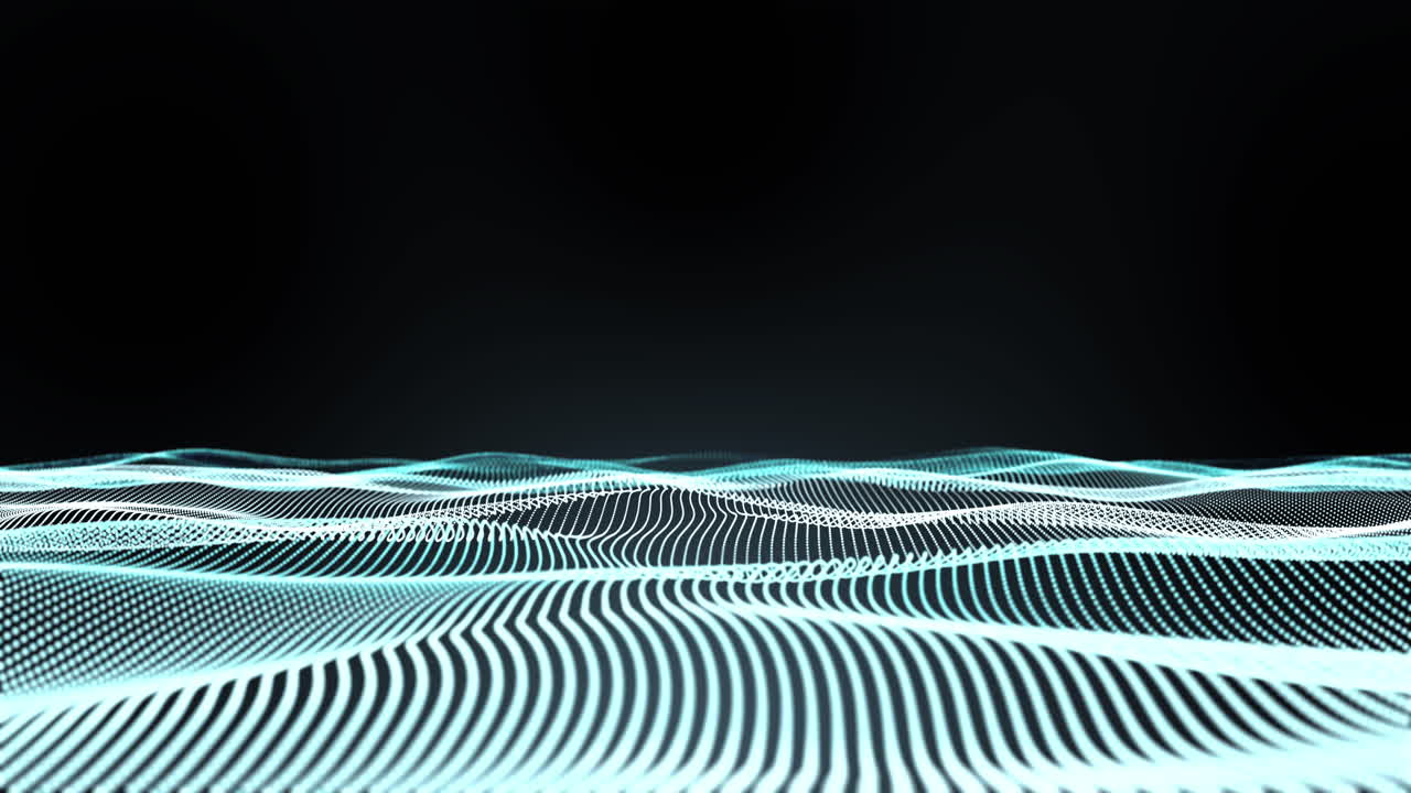 검은색 배경에 파란색으로 빛나는 연결망이 흔들리는 애니메이션