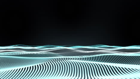 animation of glowing blue mesh of connections waving on black background