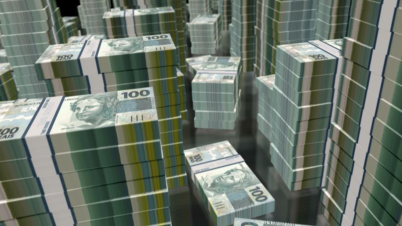 브라질 상공에서 3d 비행 실제 돈 지폐  루프 애니메이션