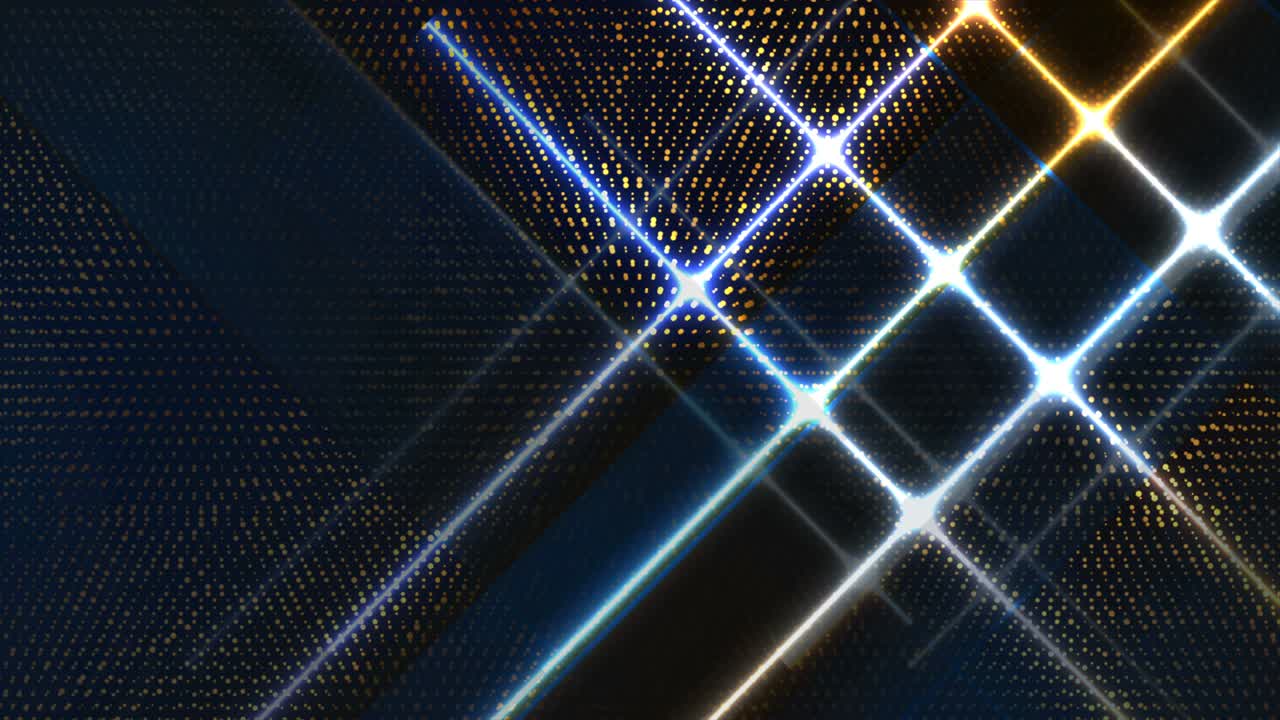 Blue yellow glowing neon lines abstract retro tech motion background