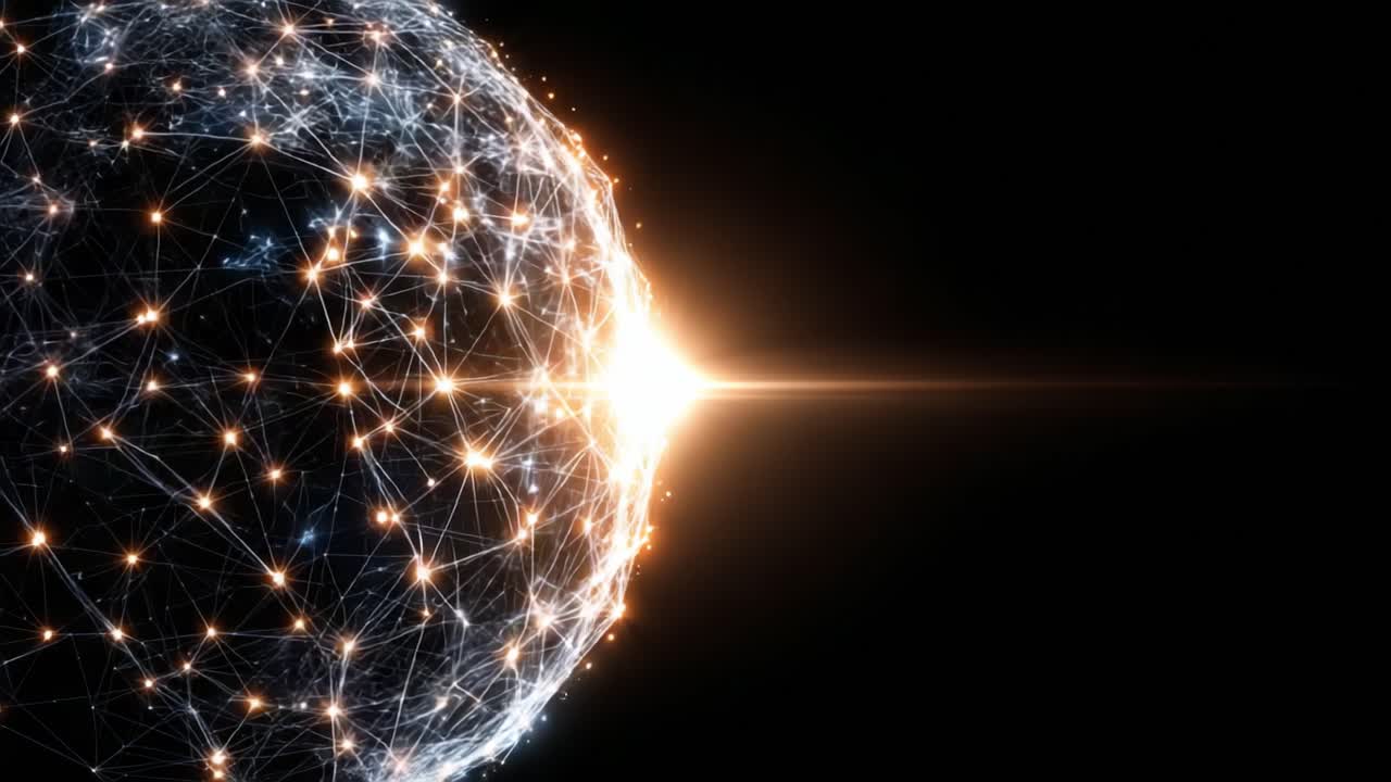 A Stunning Visualization of a Digital Cosmic Event: A Glowing Network of Stars and Energy Illuminating a Celestial Sphere with Brightness and Intricate Connections