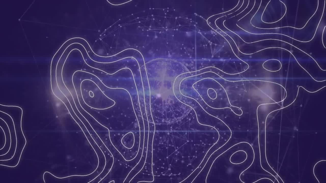 animación de redes de conexiones a través del mapa de línea sobre fondo púrpura