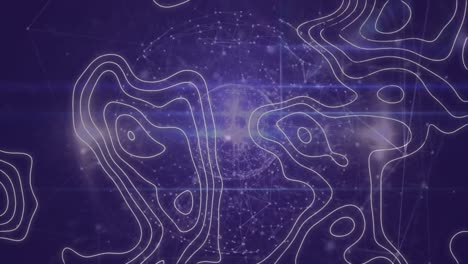 animación de redes de conexiones a través del mapa de línea sobre fondo púrpura