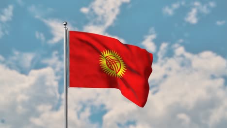 bandera de kirguistán ondeando en el cielo azul video realista 4k
