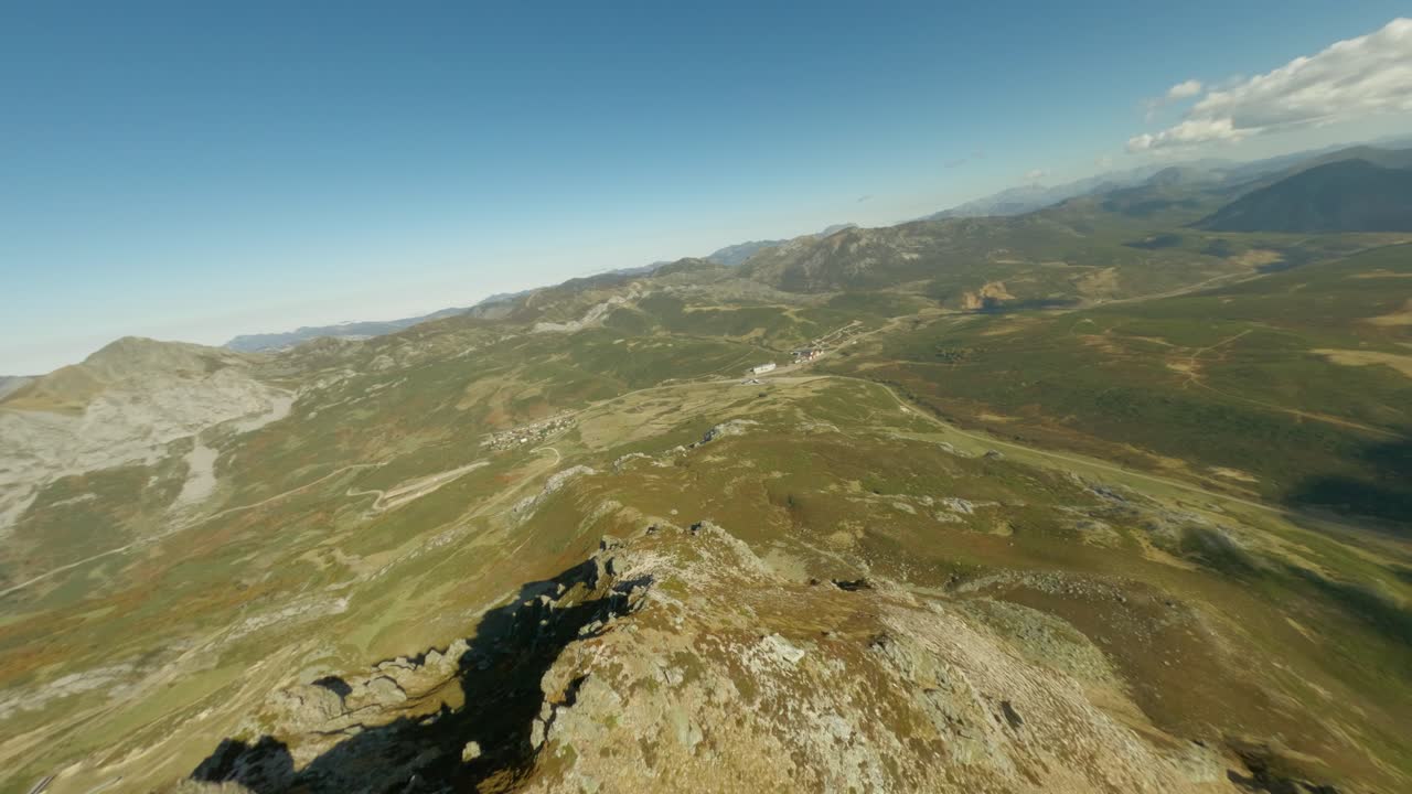 Aerial view of San Isidro mountain peaks in autumn