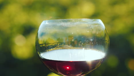 Ein-Glas-Rotwein-Auf-Dem-Hintergrund-Des-Weinbergs-Die-Sonne-Glitzert-Auf-Dem-Glas