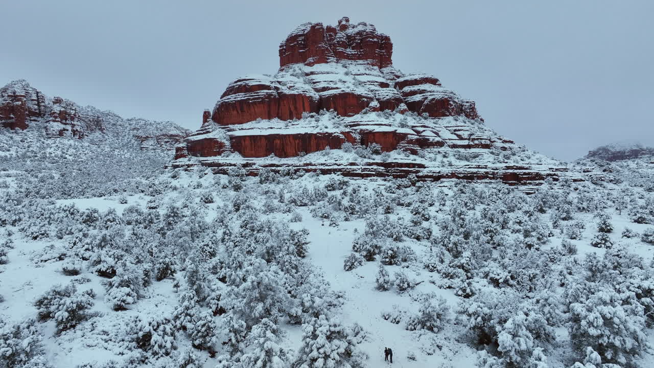 Snowscape Sedona, Arizona, USA. Bell Rock Buttes. Aerial Drone Shot
