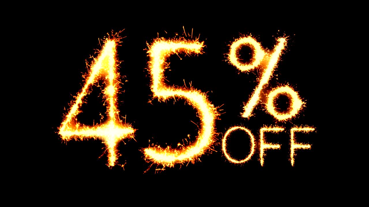 45% de texto brillante brillantes chispas de fuego animación de bucle