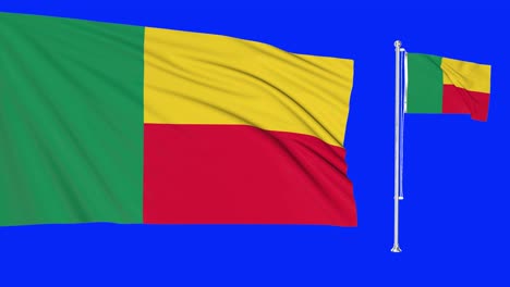 green screen hiper realistic loop of benin two flags waving in the wind beninese flagpole