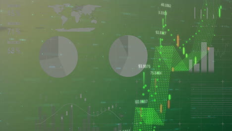animación del procesamiento de datos financieros y estadísticas sobre un fondo verde