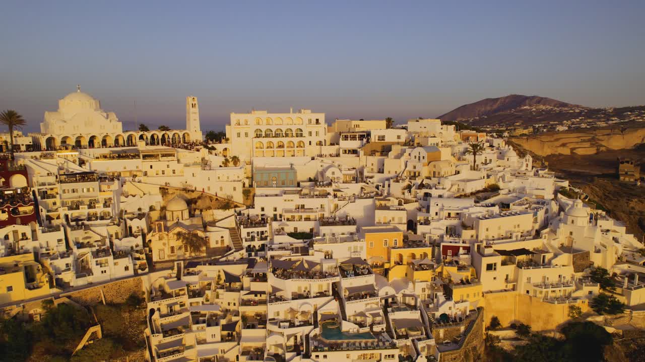Aerial view of the iconic whitewashed village of Santorini, Greece