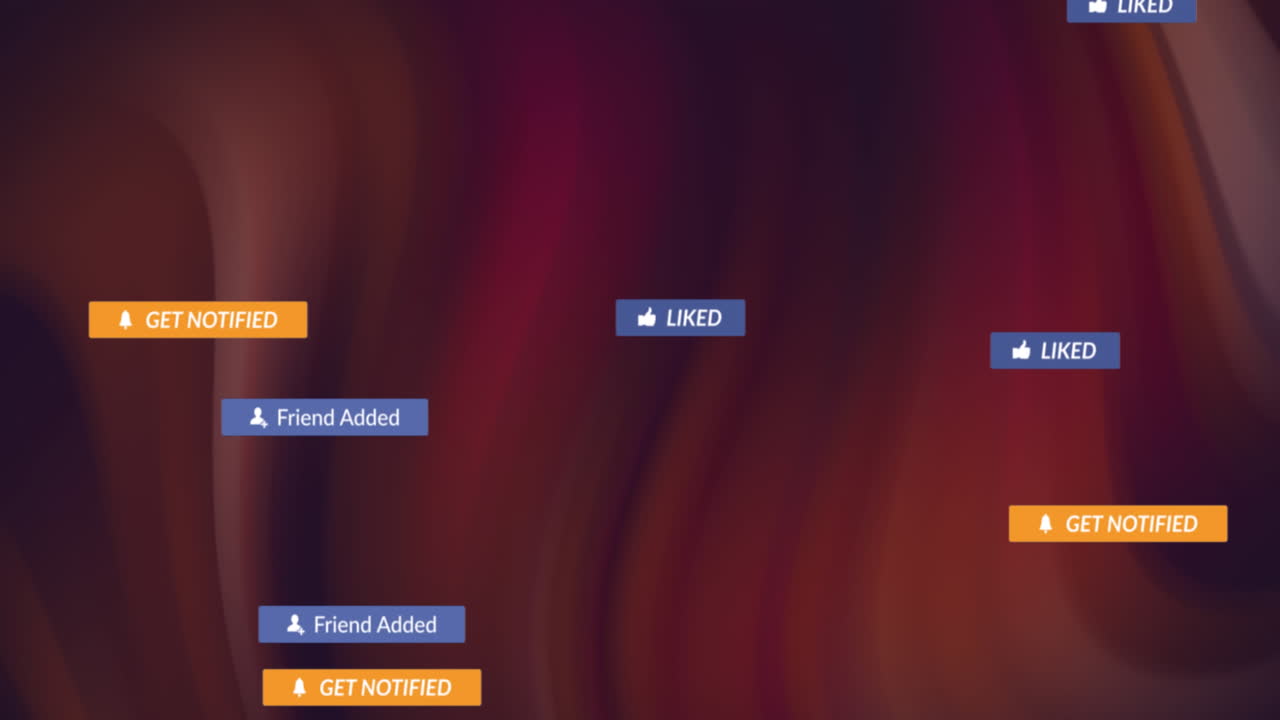 Animation of social media icons over glowing moving wave