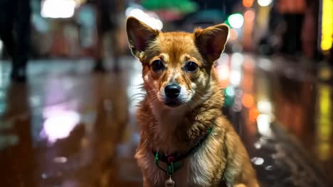 a small dog sitting in the middle of a puddle of water