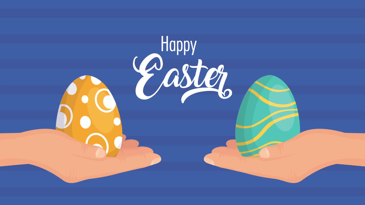 buona pasqua carta animata con le mani che sollevano le uova dipinte