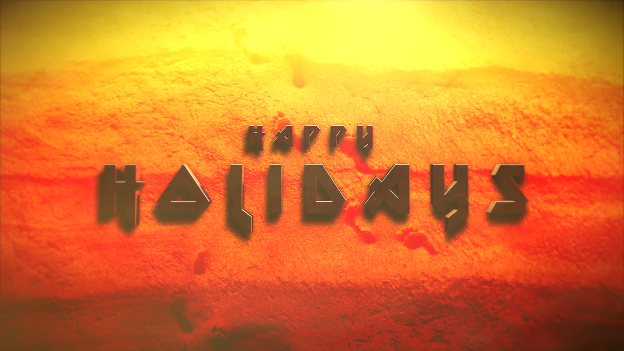 счастливого праздника текст с солнечными лучами на песке в пустыне