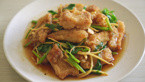 stir fried fish with chinese celery - asian food style