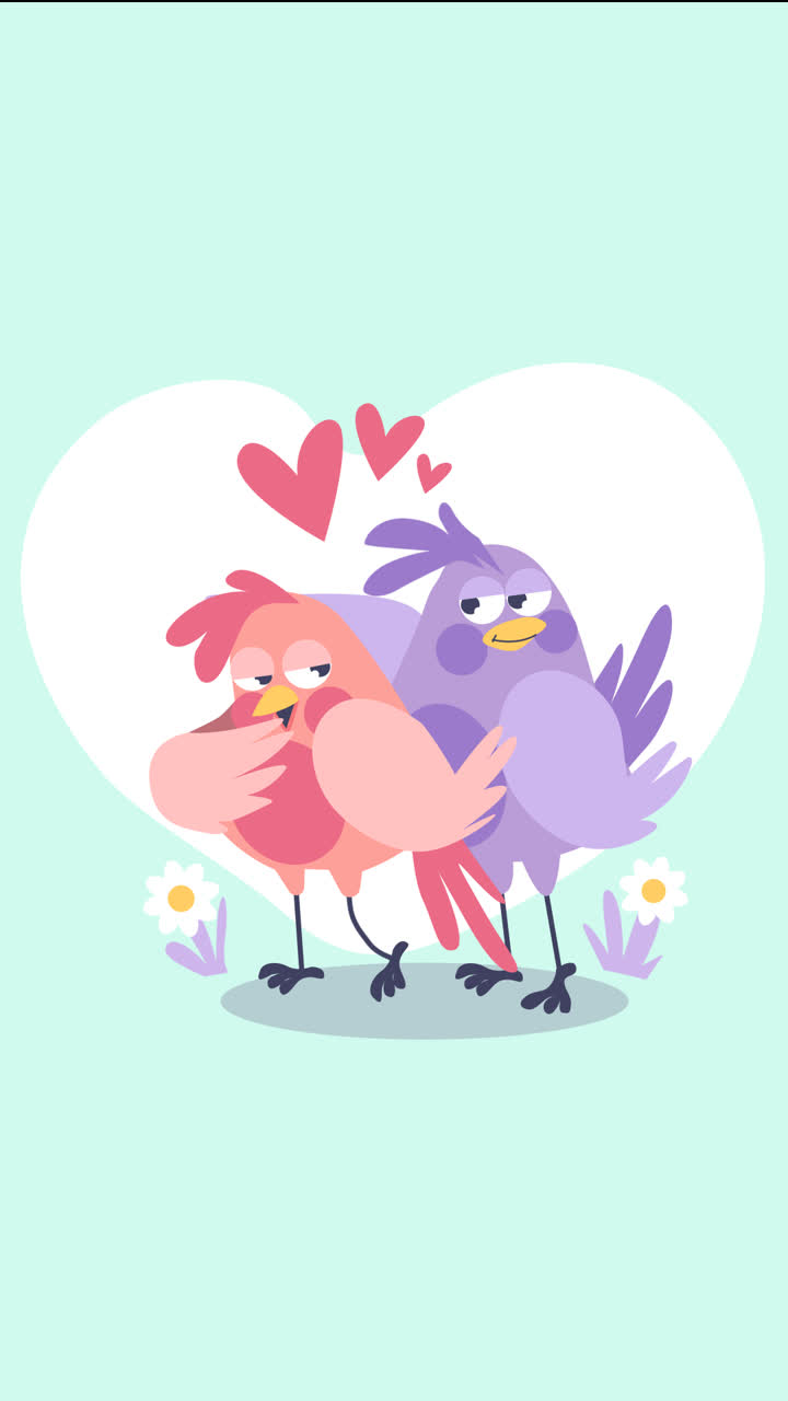 una animación de una pareja de pájaros lindos ilustrados