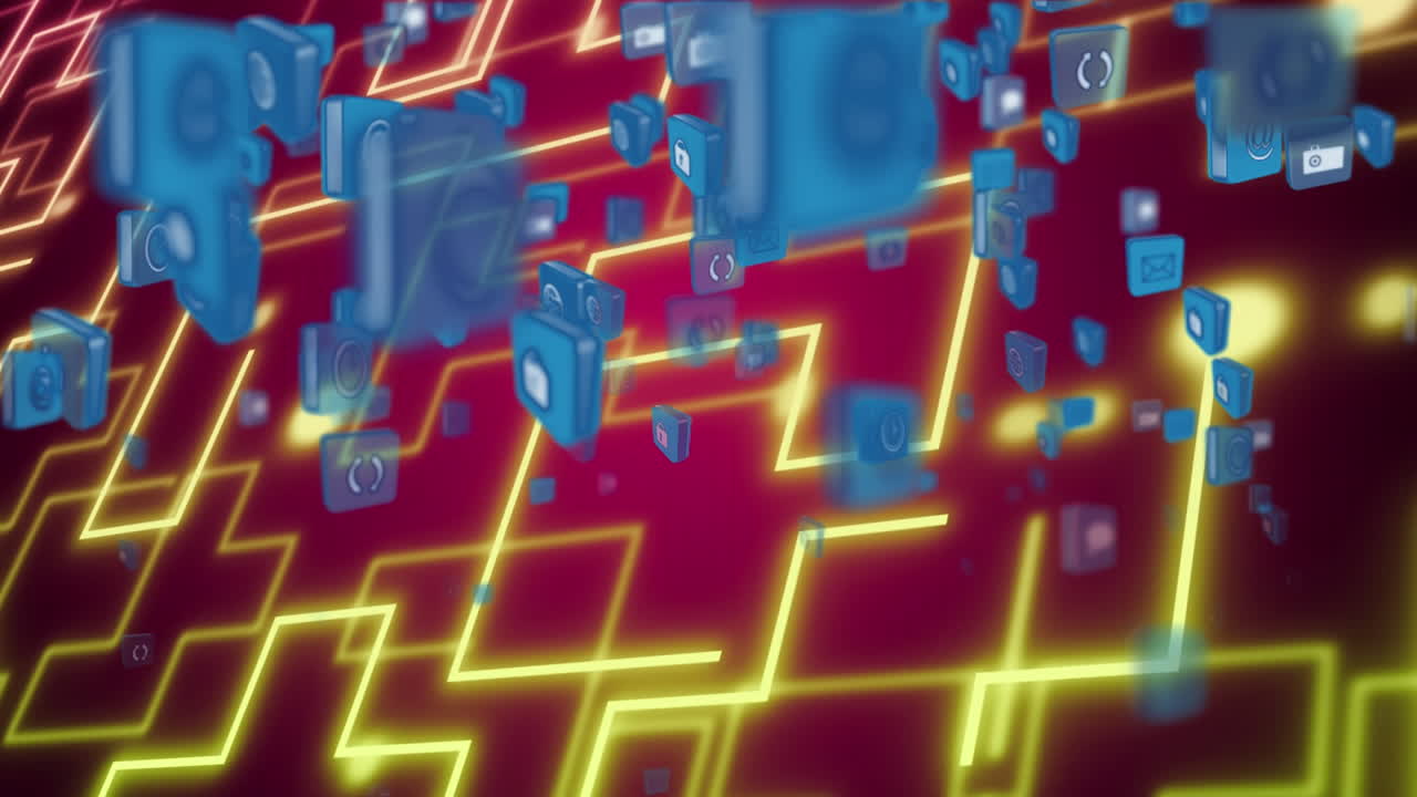 animación de iconos de medios que se mueven sobre las formas