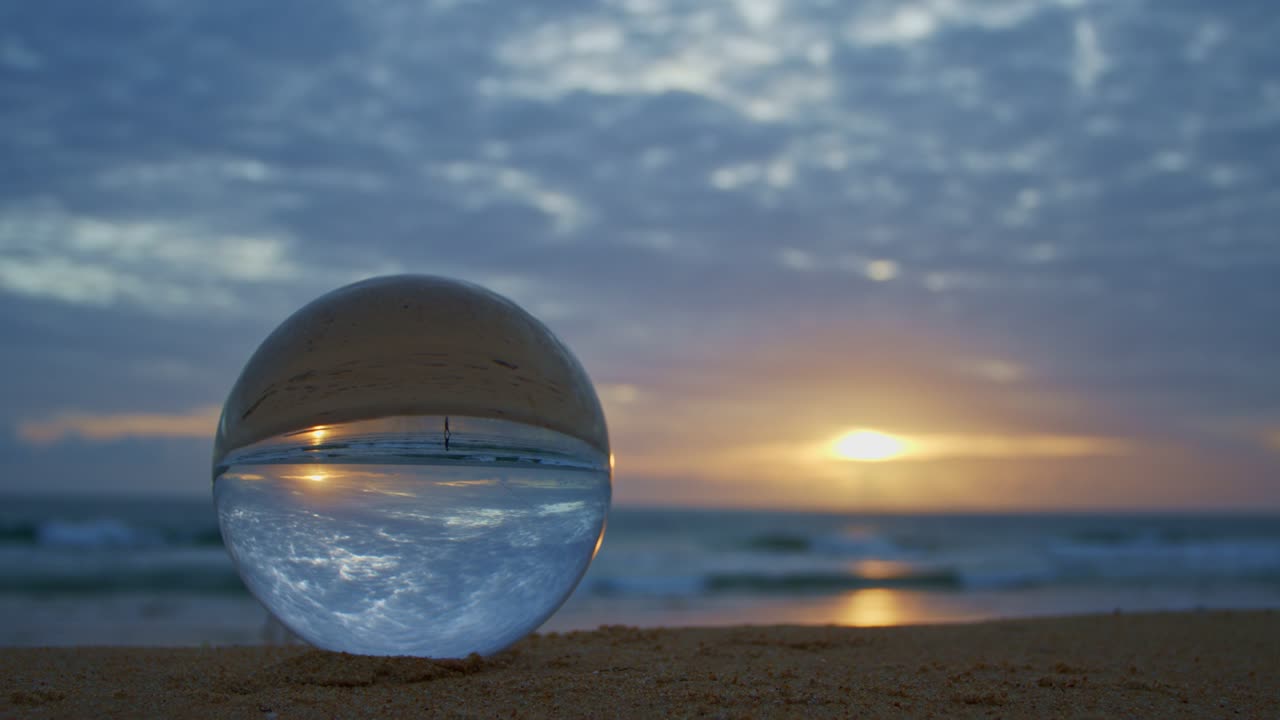 timelapse sunset view inside crystal ball.