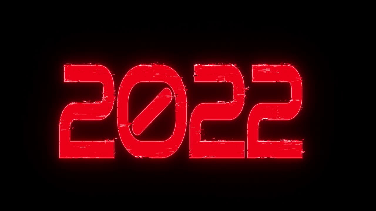 números brillantes 2022 en un fondo negro. nuevo año animación 3d de un bucle sin costuras. color rojo.