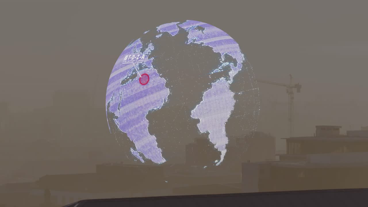 animación del globo y el plano sobre el paisaje urbano